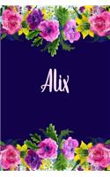 Alix: Personalized Name Pink Floral Design Matte Soft Cover Notebook Journal to Write In. 120 Blank Lined Pages