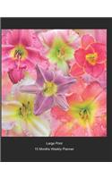 Large Print - 2020 - 15 Months Weekly Planner - Flowers - Daylilies In Bloom