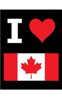 I Love Canada - 100 Page Blank Notebook - Unlined White Paper, Black Cover