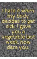 I hate it when my body decides to get sick. I gave you a vegetable last week, how dare you.