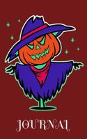 Journal: Spooky Scarecrow, 6" x 9" Journal, 120 lined pages, Red Background