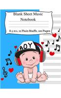 Blank Sheet Music Notebook: Music Manuscript Notebook, Staff Music Notebook, Blank Sheet Music Paper, Staff Paper Notebook for Writing Lyrics and Composing Music. 12 Large Stav