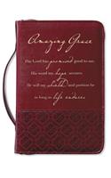 Amazing Grace Bible Cover for Women, Zippered, with Handle, Italian Duo-Tone, Rich Red, Large