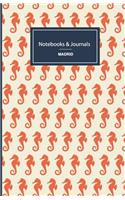 Notebooks & Journals: Lined, Soft cover, 5.5 x 8.5 inch, 130 pages, seahorses pattern