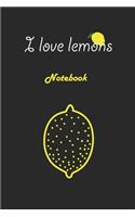 I love Lemons: Black Notebook Gift For Kids: Lined Notebook / Journal Gift, 120 Pages, 6x9, Soft Cover, Matte Finish