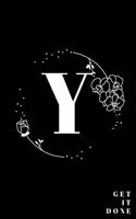Simple Black Initial Letter Y Notebook with Rose Floral Journal for Women, Girls Birthday Gift and School