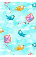 Super Cute Blue and Yellow Birds Flying Kites Notebook