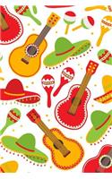 Mexican Fiesta: 6x9 Travel Journal - Blank Unlined Paper - 150 Pages, Maracas Guitar Sombrero Mexico Notebook, School Supplies Student Teacher Office