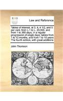 Tables of interest, at 3, 4, 4 1/2, and 5 per cent. from L.1 to L. 20,000, and from 1 to 365 days, in a regular progression of single days; tables from 1 to 12 months, and from 1 to 10 years The fourth edition, with great additions