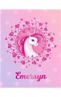 Emersyn: Unicorn Sheet Music Note Manuscript Notebook Paper - Magical Horse Personalized Letter R Initial Custom First Name Cover - Musician Composer Instrum
