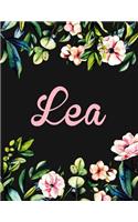 Lea: Personalised Name Notebook/Journal Gift For Women & Girls 100 Pages (Black Floral Design)