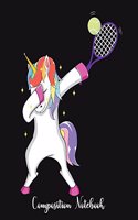 Composition Notebook: Tennis Unicorn Black Composition Notebook Back to School 7.5 x 9.25 Inches 100 College Ruled Pages Tennis Player Girls Teens Women Journal Gift