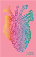 CHD Journey Notebook: Colorful Anatomical Heart, Pink/Purple Background, Journal, 5 in x 8 in, 50 sheets / 100 pages, college lined