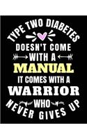 Type Two Diabetes Doesn't Come with a Manual It Comes with a Warrior Who Never Gives Up: Type Two Diabetes Awareness Gift 8x10 Journal 100 Pages