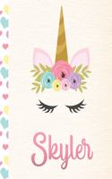 Skyler: Personalized Unicorn Primary Story Journal For Girls With Pink Name - Half Ruled Dotted Midline and Blank Picture Space - Kindergarten to Early Chil