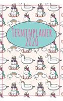 Terminplaner 2020: Jahresplaner von September 2019 bis Dezember 2020 mit Einhorn Muster Planer mit 174 Seiten in weiß im Format A5 mit glänzendem Soft Cover.