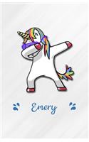 Emery A5 Lined Notebook 110 Pages: Funny Blank Journal For Personalized Dabbing Unicorn Family First Name Middle Last. Unique Student Teacher Scrapbook/ Composition Great For Home Sch