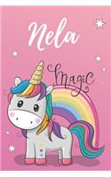 Nela Notizbuch Einhorn DIN A5: individuelles personalisiertes blanko Mädchen & Frauen Namen Notizbuch, ... Weihnachts & Geburtstags Geschenk für Frauen.