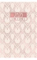 2020 Daily Diary: A5 Day on a Page to View Full DO1P Planner Lined Writing Journal - Rose Gold Decorative Feathers Pattern