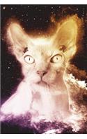 Hairless Cat Notebook (Vol 1): Cosmic Space Sphynx Cat Lined Composition Book/Diary/Journal For Students, 6 x 9, 130 Pages, Gold Purple