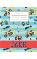 Composition Book Jack: Monster Trucks Pattern Composition Book Name Jack Personalized Lined Wide Rule Notebook for Boys Kids Back to School Preschool Kindergarten and Elem