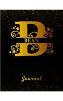 Bean Journal: Letter B Personalized First Name Personal Writing Diary Black Gold Glitteryy Space Effect Cover Daily Diaries for Journalists & Writers Note Taking 