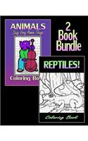 Animals Doing Very Human Things & Reptiles! Coloring Book (2 Book Bundle)