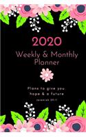 2020 Weekly and Monthly Planner: 12 Month Planner Jan 2020- Jan 2021 with Calendar, Year at a Glance, Notes, Bible Verses and Floral Design