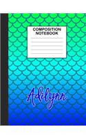 Adilynn Composition Notebook: Wide Ruled Composition Notebook Mermaid Scale for Girls Teens Journal for School Supplies - 110 pages 7.44x9.540