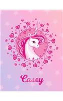 Casey: Unicorn Large Blank Primary Handwriting Learn to Write Practice Paper for Girls - Pink Purple Magical Horse Personalized Letter C Initial Custom Fir