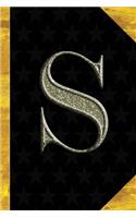 S: Black with Gold Classic Vintage theme - Personalized College Lined Notebook Journal - Diary & Note Taking -Initial Monogram Glitters Letter Star Emb