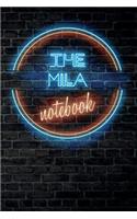 The MILA Notebook: Vintage Blank Ruled Personalized & Custom Neon Sign Name Dotted Notebook Journal for Girls & Women. Wall Background. Funny Desk Accessories. Retro B