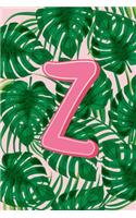 Z: Letter Z Monogram Green & Pink Palm Tree Fronds Notebook & Journal