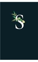 S: 110 Sketchbook Pages - Monogram Sketch Notebook with a Navy Blue Background Vintage Floral Design - Personalized Initial Letter Journal - Monogramed