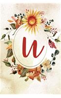 Notebook 6"x9", Letter U, Orange Green Floral Design: (21 Notebook 6"x9", Letter U, Orange Green Floral Design)