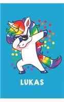 Lukas: Personalisiertes Design Notizbuch Einhorn 120 linierte Seiten - Perfekte Geschenkidee für die Schuhe oder Weihnachten mit Vornamen DIN A5 (himmelbla