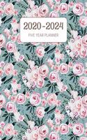 2020-2024 Five Year Planner: Monthly Agenda & Schedule with US Holidays - 60 Months or 5 Years - Pastel Pink Flowers On Mint Green