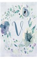 Notebook 6"x9", Letter V - Blue Purple Floral Design
