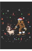 Christmas Bigfoot Walking His Pug