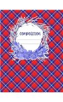 Composition: A 8.5x11 Inch Matte Softcover Paperback Notebook Journal With 120 Blank Lined Pages -Wide Ruled-Diagonal Red White Blue Patriotic Plaid