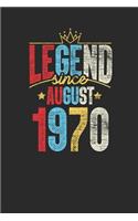 Legend Since August 1970: Dotted Bullet Notebook - 49th Birthday Gift or 49th Anniversary Gift Idea