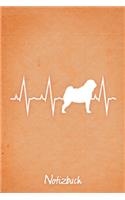 Notizbuch: Oranges kariertes Mops Herzschlag Hunde Notizheft ca DIN A5 weiß kariert 110 Seiten