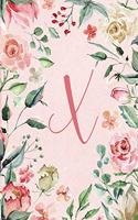 Notebook 6"x9" - Initial X - Pink Green Floral Design: College ruled notebook with initials/monogram - alphabet series.(24 Initial/Letter X - Pink Green Floral Design Notebook 6"x9")