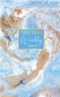 TWO YEAR Weekly Planner: 2-Year Weekly Pocket Planner: Calendar, To Do List, Notes and U.S. Holidays, Hand Lettering Workbook. Gold Letter & Blue Marble Background Cover