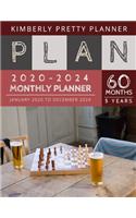 5 year monthly planner 2020-2024: 60 Months Calendar Large size 8.5 x 11 2020-2024 planner, organizer and password logbook - chess board design