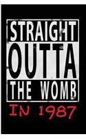 Straight Outta The Womb in 1987: Blank Lined Journal - 6x9 Birthday Journals, Birthday Notebook