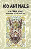 100 Animals - Coloring Book - Buffalo, Guinea pig, Rhino, Panther, other