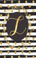L: Monogram Initial L - Notebook/Journal/ Black and Gold Glitter/ 8 x 10, 100 pages