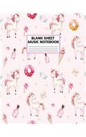 Blank Sheet Music Notebook: Cute Unicorn Matte Cover Design with 110 Pages White Paper Interior for Musician Students and Professionals Playing Piano, Ukelele, Mandolin and oth