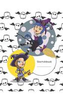 Sketchbook: Cartoon Witches - A Halloween Themed Large Notebook with 100 Blank Pages, Halloween Motifs Inside (8,5 X 11 Inches)
